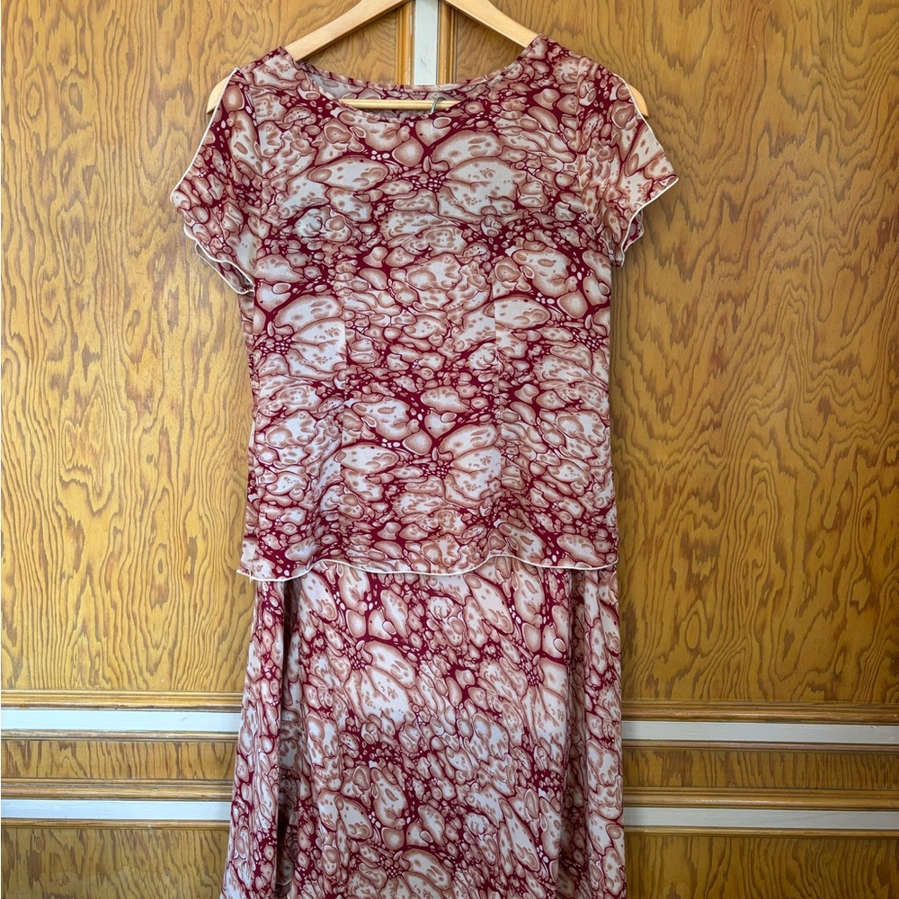 Elegant Marble Print Blouse and Skirt Set